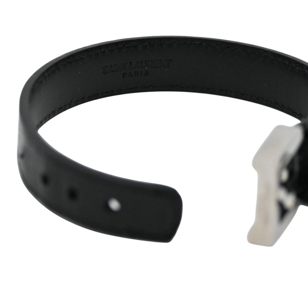 Saint Laurent Black Embossed Leather YSL Logo Charm Bracelet - Picture 5 of 11